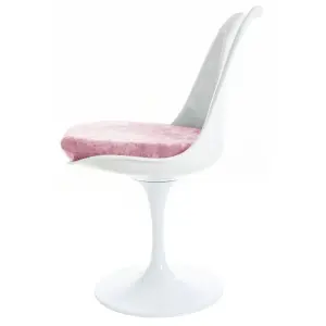 Tulip Set - White Medium Circular Table and Two Chairs with Luxurious Cushion Light Pink