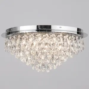 Litecraft Crystal Style Chrome 6 Lamp Flush Ceiling Light