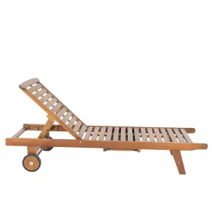 Charles Bentley FSC Acacia Wooden Reclining Sun Lounger With Pull Out Tray