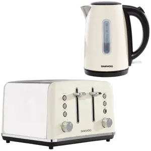 Daewoo Cream Kensington Retro Matching Stainless Steel 4 Slice Toaster and Kettle Set 1.7 Litres Rapid Boil Auto Off SDA2445GE