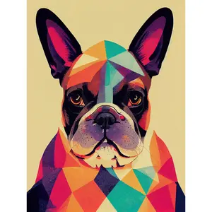 Vibrant Colourful Geometric French Bulldog - Print White Framed Paper / 40.5cm H x 30.5cm W x 0.2cm D