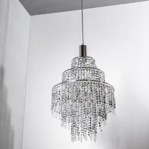 CGC XL Chandelier Light Shade for Ceiling Pendant Light Easy Fit Crystal Lamp Shade Lampshade Diameter 22 cm 3 Tier Silver