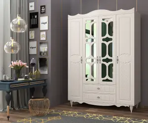 RAVEN 4 Door 2 Drawer Mirrored White Wardrobe