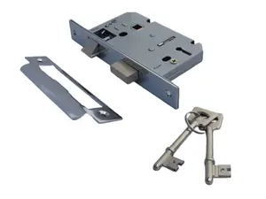 3 Lever Mortice Chrome Sash Lock Key 2.5" 64mm Bolt Through Reversable Bathroom Handle Locks