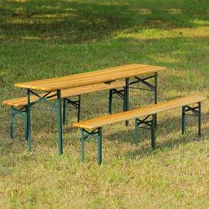 3-Piece Natural Garden Foldable Wooden Table Bench Furniture Set