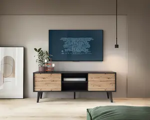 Elegant Willow TV Cabinet H560mm W1540mm D390mm in Oak Artisan & Black - Stylish Entertainment Centre