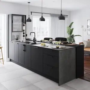 GoodHome 38mm Berberis Super matt Black Laminate Square edge Kitchen Worktop, (L)3000mm