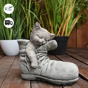 Cat in Shoe Stone Garden Ornament