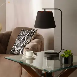 Hendrix Black Table Lamp with Black and Copper Lamp Shade