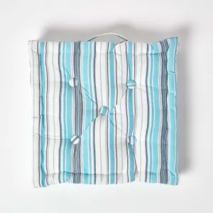 Homescapes Cotton New England Stripes Floor Cushion, 40 x 40 cm