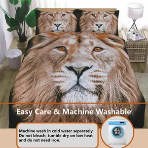 King of The Jungle Wild Male Lion Bed Set - 3D Animal Printed SINGLE Beddings Duvet Cover + One Matching Pillowcase