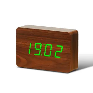 Sleek & Chic Modern Digital Birch Solid Wood Electric Alarm Tabletop Clock Walnut/Green