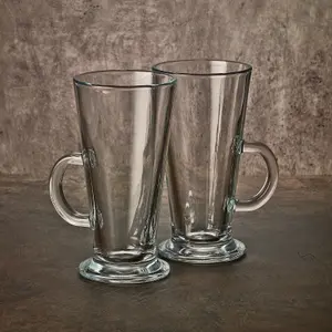 Queensway Home & Dining Height 16cm 2 x 260ml Clear Glass Tall Hot Chocolate Coffee Latte Mugs Glasses Tumblers