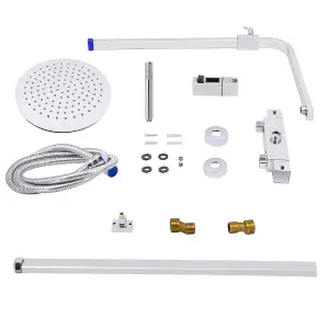 Rinse Bathrooms Thermostat Shower System, Twin Head Thermostatic Shower Mixer Set with 8" Round Rainfall Shower Head