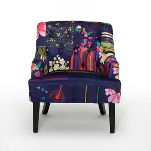 Fabric Purple Patchwork Lydia Accent Chair