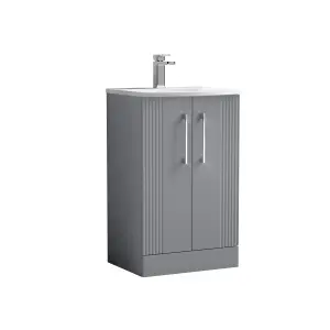 Retro 2 Door Floor Standing Vanity Unit with Curved 1 Tap Hole Ceramic Basin - 500mm - Satin Grey - Balterley