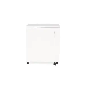 Compact White Sewing Machine Cabinet with Lift Mechanism