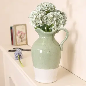 Sage Green and White Two Tone Table Decoration Pitcher Jug Flower Vase