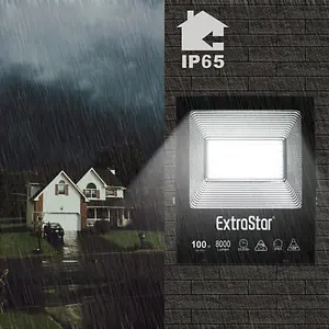 ExtraStar 100W LED Flood Light Daylight, 8000Lumens, IP65