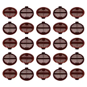 Pack of 25 Brown Plastic 68mm Round Soffit Air Vents Push in Roof and Eave Circular Mesh Air Vents