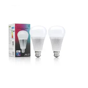 Auraglow 2.4Ghz RGB CCT Smart B22 LED Light Bulb - 70w EQV - 2 PACK