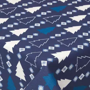 Homescapes Blue Winterland 100% Cotton Christmas Tablecloth 137 x 229 cm