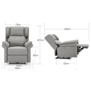 Electric Powered Recliner Chair With Wingback Design And USB Charger Port In Grey Bonded Leather