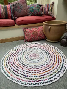 CARNIVAL Round Bedroom Rug Ethical Source with Recycled Fabric / 120 cm Diameter