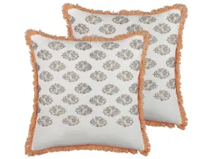 Set of 2 Cushions SATIVUS Cotton 45 x 45 cm Floral Block-Printing Orange