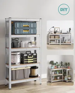 SONGMICS Storage Shelving, 5-Tier Steel Rack, Storage Organiser, Boltless Setup, Perfect for Garage or Shed, Silver