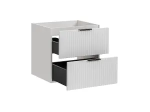 Bathroom Vanity Unit 600mm Ribbed Textured White Modern Wall Hung Floating Drawer Cabinet Adel