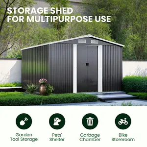 10 x 8ft Charcoal Black Garden Metal Storage Tool Shed with Base Foundation