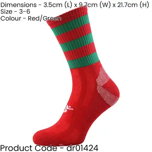 JUNIOR Size 3-6 Hooped Stripe Football Crew Socks RED/GREEN Training Ankle