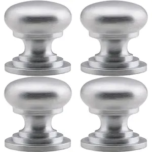 4x Victorian Round Cupboard Door Knob 38mm Dia Satin Chrome Cabinet Handle