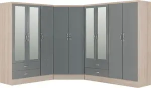 Cascio 3 Door Wardrobe Zipcode Design Finish: Grey Gloss/Light Oak Effect Veneer