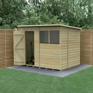 Forest Garden Beckwood Shiplap 8x6 ft Pent Natural timber Wooden Pressure treated Shed with floor & 2 windows (Base included) - Assembly service included