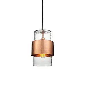 Luminosa Palermo Slim Pendant Ceiling Light Hammered Copper Plate, Textured Clear Glass