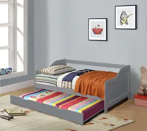 3ft Single Grey Wooden Trundle Bed