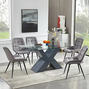 Zanti Glass Dining Table In Grey Base With 6 Pekato Grey Chairs