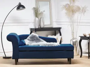 Left Hand Velvet Chaise Lounge Navy Blue LUIRO