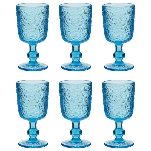 Set of 6 Luxury Bright Blue Drinking Wine Glass Wine Goblets 300ml