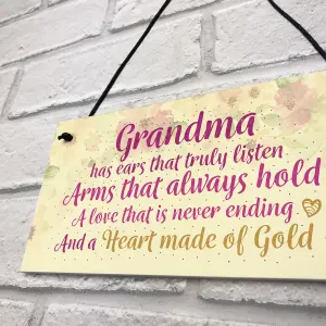 Red Ocean Heart Of Gold Grandparent Grandma Gran Nan Plaques Floral Signs Birthday Gift Keepsake