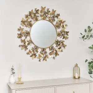 Melody Maison Round Gold Butterfly Mirror