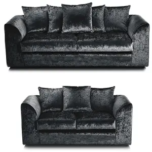 Crystal Crushed Velvet Fabric Fabric SofaSet 3 and 2 Seater Sofa  Black - Scatter Back