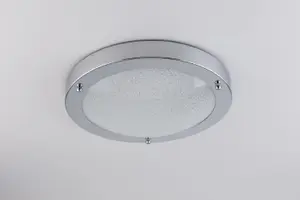 LED Bathroom Ceiling Light, Chrome Finish with Glass Shade, 18 Watts, 1490 Lumens, Natural White (4000K) Water Resistant IP44