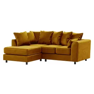 Brooklyn Plush Velvet 3 to 4 Seater L Shaped Corner Sofa Foam Gold Left Hand Facing