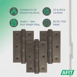 AFIT Dark Bronze Door Hinges - 3 Inch / 76mm  Internal Fire Door Hinges - 1.5 Pairs