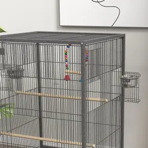 PawHut Bird Cage with Rolling Stand for Small Birds - Grey