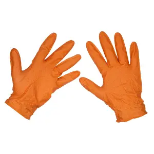 Sealey Orange Diamond Grip Extra-Thick Nitrile Powder-Free Gloves X-Large - Pack of 50 SSP56XL