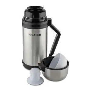 Pioneer Flasks Vacuum Insulated Leakproof Flask with 2 Cups and Retractable Handle, Stainless Steel, 1500ml / 1.5L